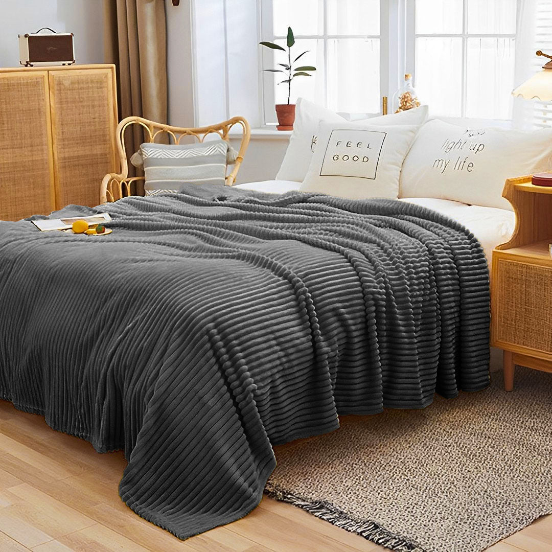 NNEAGS GreyThrow Blanket Warm Cozy Striped Pattern Thin Flannel Coverlet Fleece Bed Sofa Comforter-1