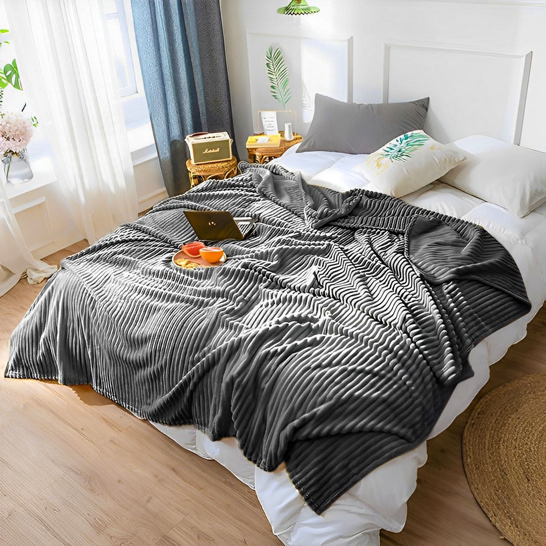NNEAGS GreyThrow Blanket Warm Cozy Striped Pattern Thin Flannel Coverlet Fleece Bed Sofa Comforter-3