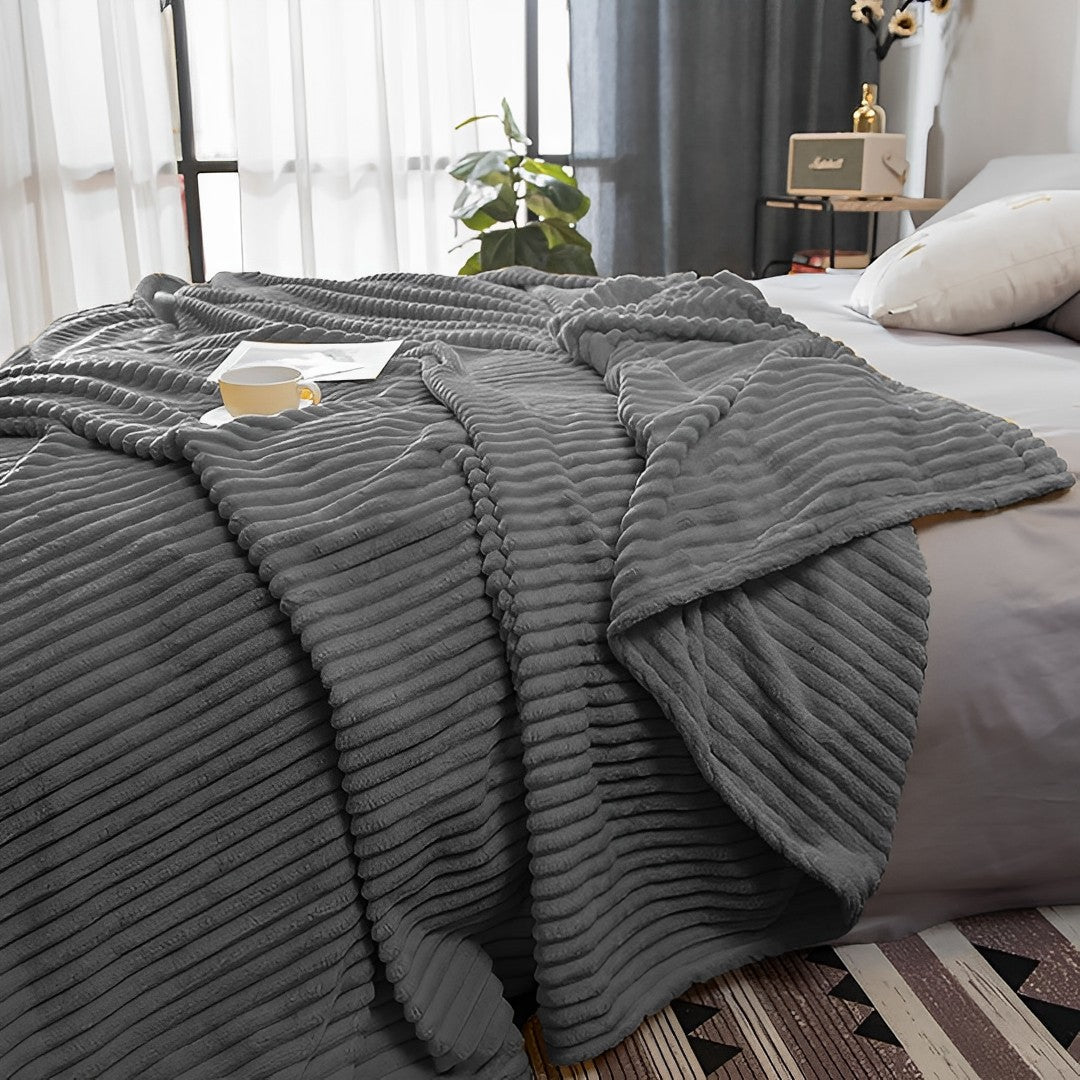 NNEAGS GreyThrow Blanket Warm Cozy Striped Pattern Thin Flannel Coverlet Fleece Bed Sofa Comforter-4