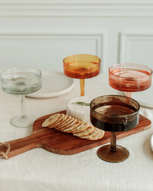 Handblown Hammered Coupe Cocktail Glass Pair-4