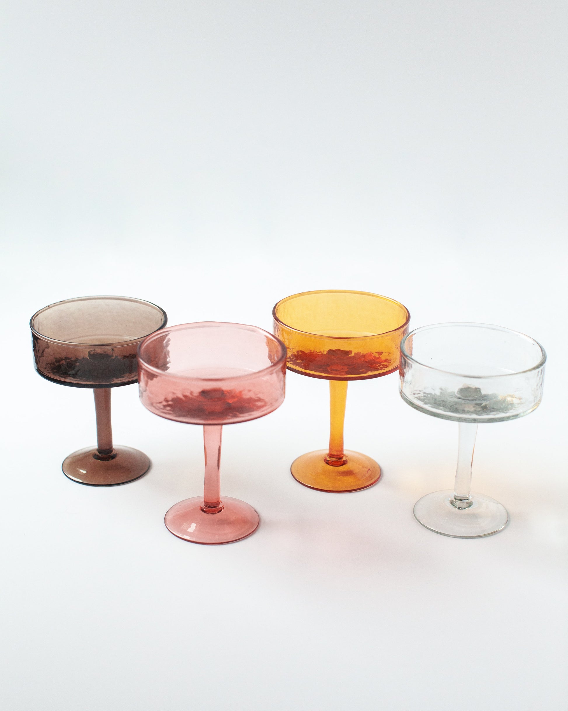 Handblown Hammered Coupe Cocktail Glass Pair-1