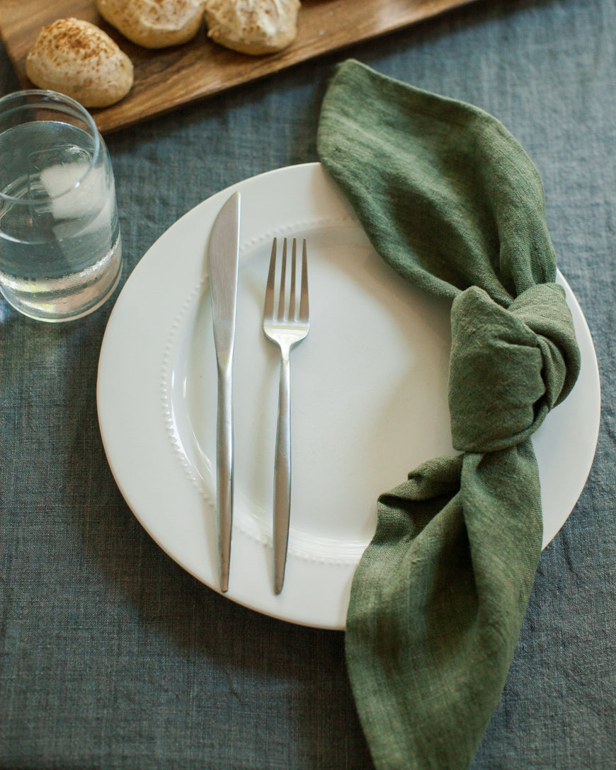 Stone Washed Linen Hemmed Dinner Napkins-3