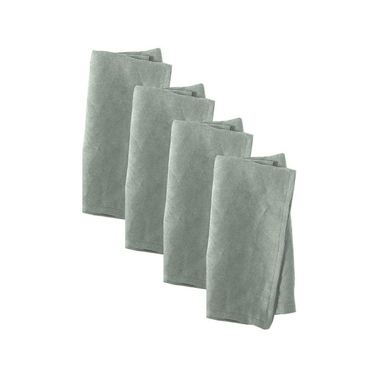 NNEDSZ Vintage Design Homewares Set of 4 Washed Linen Cotton Square Napkins Green 50cm x 50cm-0