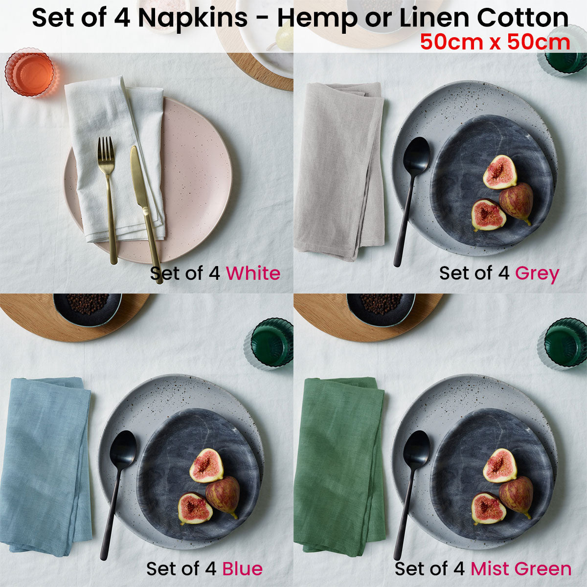 NNEDSZ Vintage Design Homewares Set of 4 French Linen Napkins Natural-1