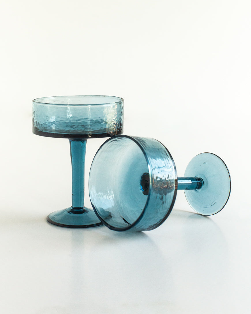 Handblown Hammered Coupe Cocktail Glass Pair-0