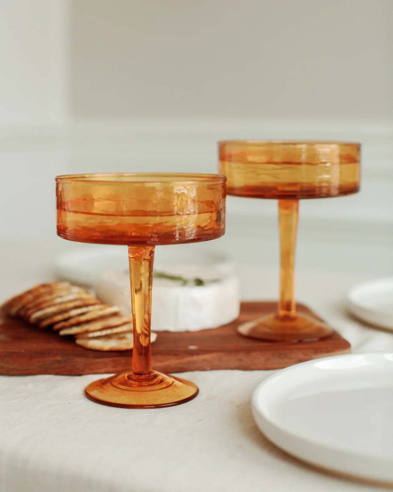 Handblown Hammered Coupe Cocktail Glass Pair-3