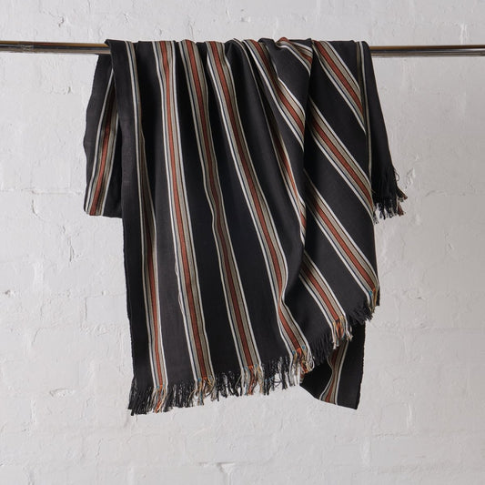 Cotton Throw Blanket in Black Stripe-0