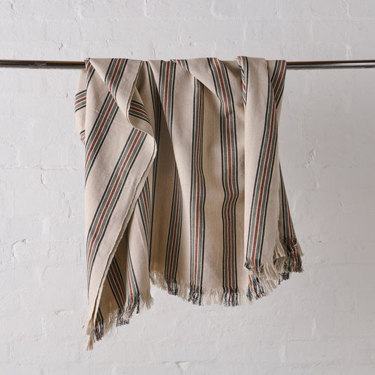 Cotton Throw Blanket in Bone Stripe-0