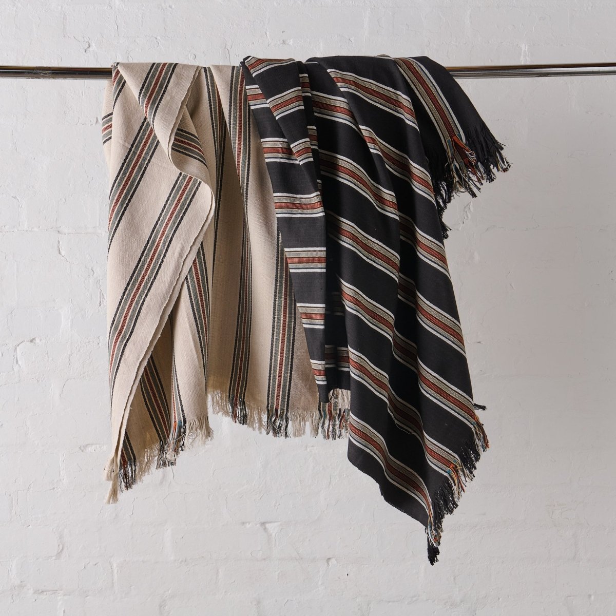 Cotton Throw Blanket in Bone Stripe-1