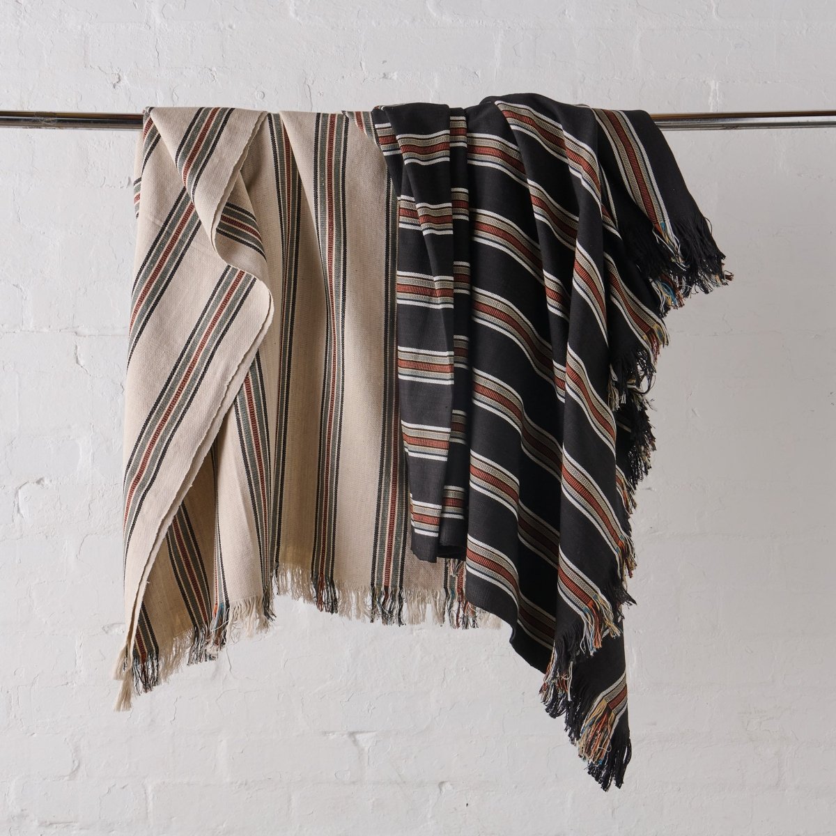 Cotton Throw Blanket in Bone Stripe-2