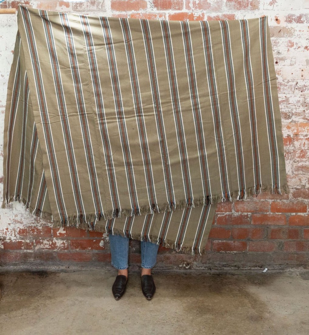 Cotton Throw Blanket in Olive Stripe-1