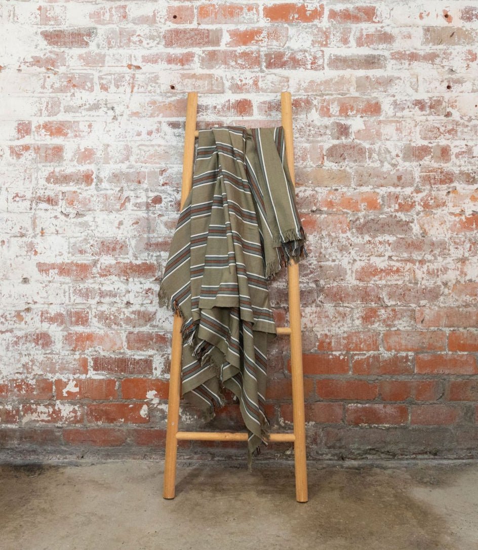 Cotton Throw Blanket in Olive Stripe-0