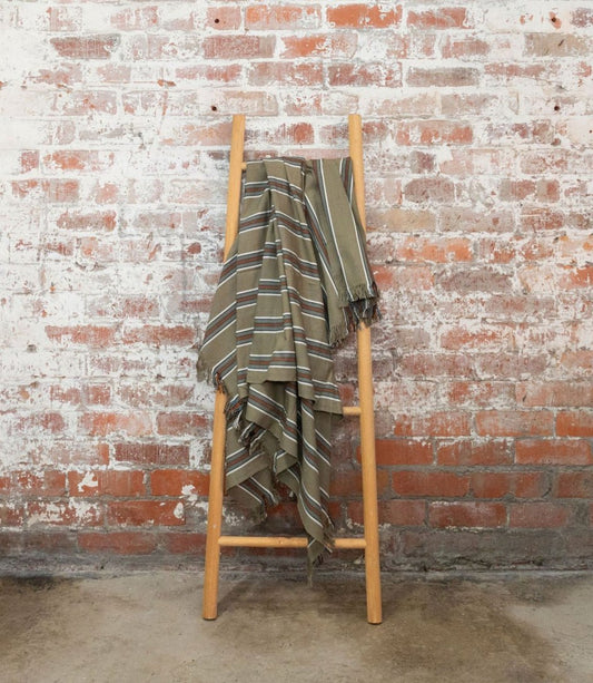 Cotton Throw Blanket in Olive Stripe-0